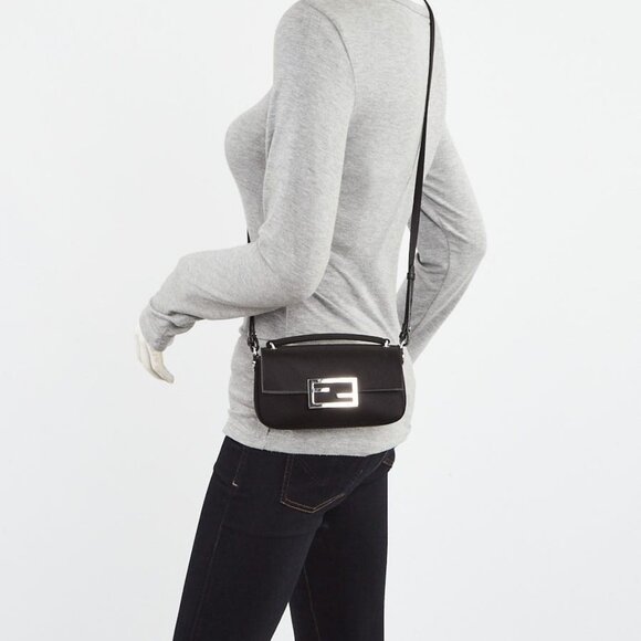 Fendi Black Satin Baguette Crossbody Phone Bag - Picture 1 of 12